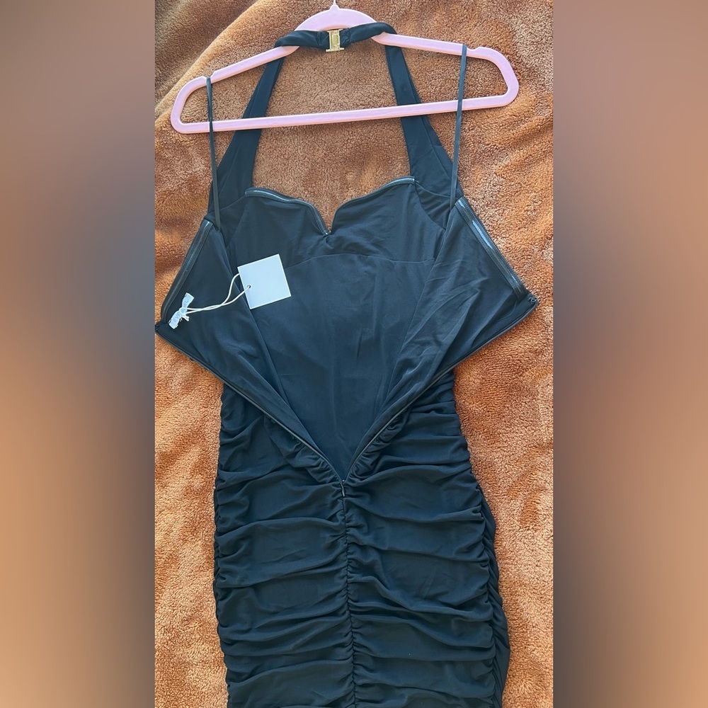 NWT Bow Detail Halter Neck Bodycon Ruched Mesh Maxi Dress - Picture 9 of 11
